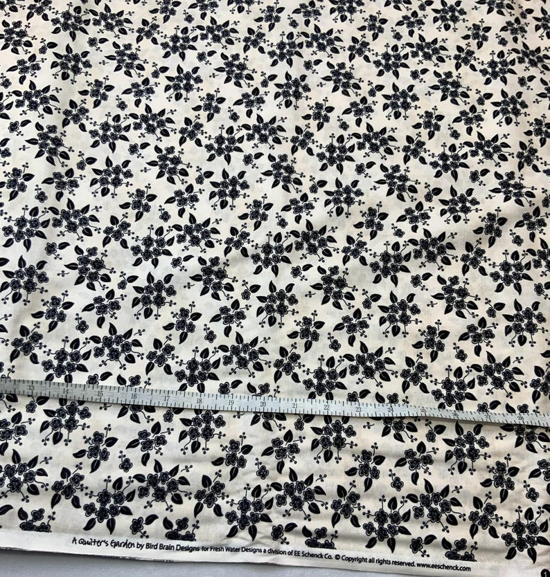 Cluster Ruller Quilters Garden by Fresh Water Designs Black Flowers on White - Etsy