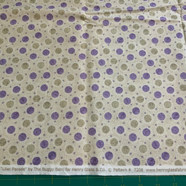 Lilac Parage by the Buggy Barn for Henry Glass. 7208. Purple and Taupe Dot on Beige. 1 and 1/2 yards