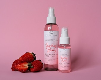 Strawberry Sensual Body Mist, Natural Hydrating Body Spray, Handmade Organic Vegan Body Fragrance with Aloe Vera, Aromatherapy Gift