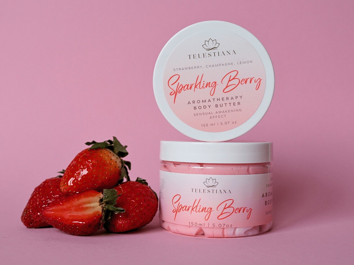 Strawberry Sensual Body Butter and Body Scrub Spa Set, Natural Whipped