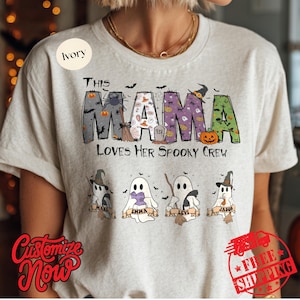 Custom Comfort Colors® Halloween Mama Shirt with Kids Name, Halloween Shirt, Spooky Mama Shirt, Personalized Mama Halloween Shirt, Spooky