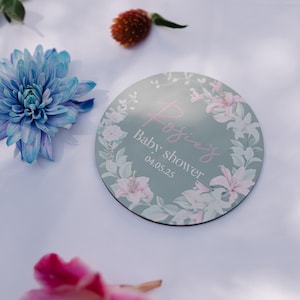 Custom Baby Shower Favors for Guests in Bulk, Floral Baby Girl Shower, Sage Coaster Favors for Modern Party Decor, Personalized Gifts