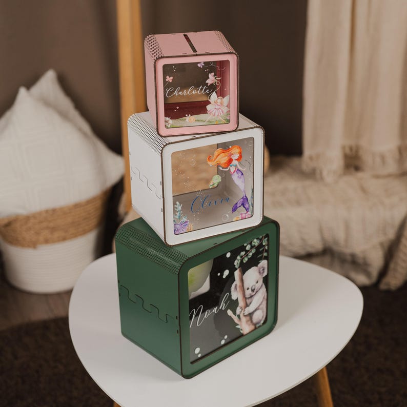 Personalized Wooden Piggy Bank: Floral Butterfly Design, Custom Kids Gift image 13