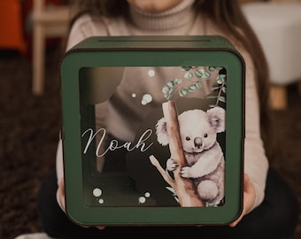 Personalized Koala Wooden Piggy Bank: Custom Toddler Gift