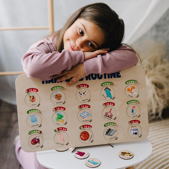 Wooden Kids Daily Chore Chart: Homeschool Routine Tracker