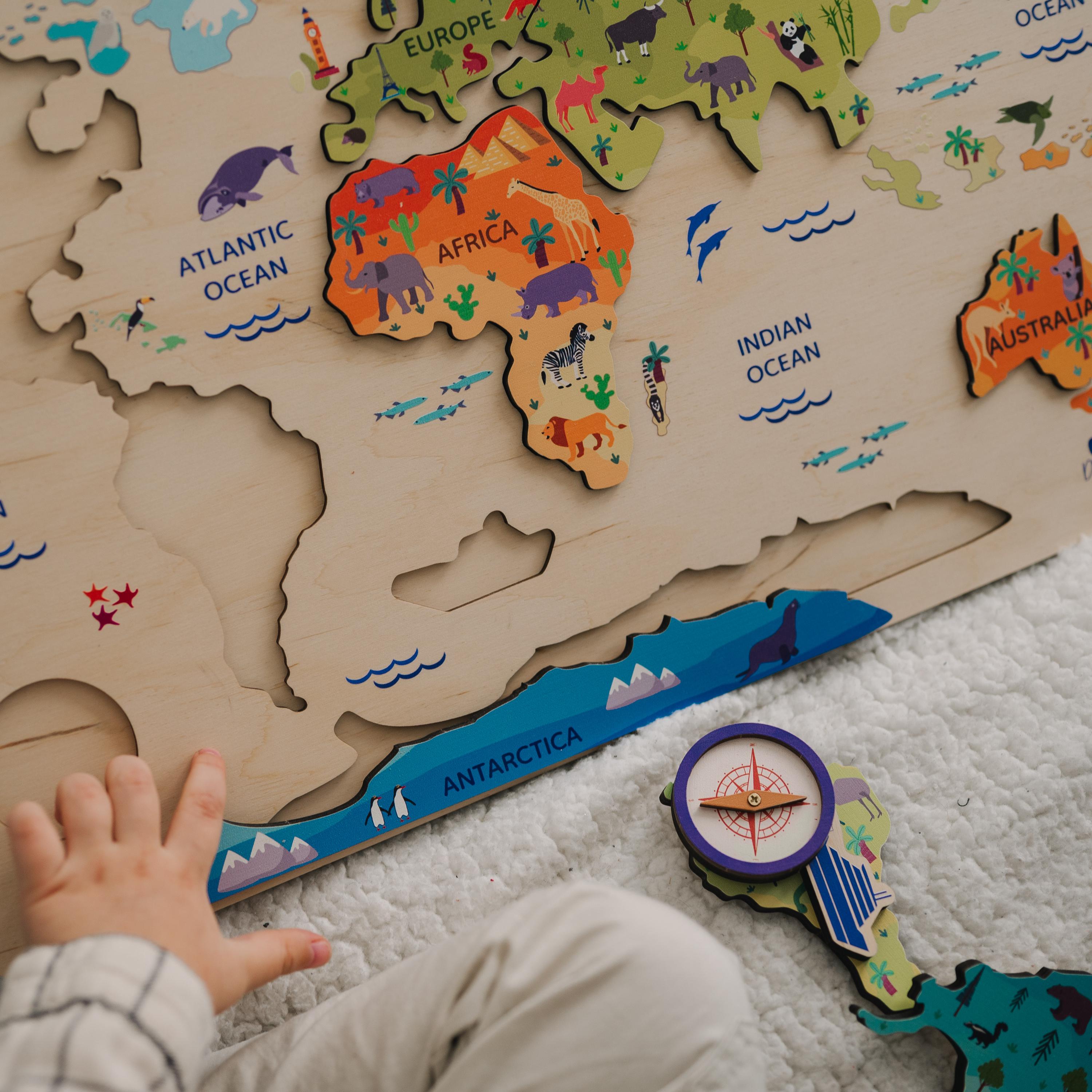 木製世界地図パズル：モンテッソーリ教育玩具 - Etsy 日本