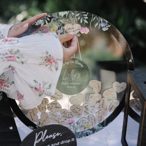 Sage Green Baby Shower Guest Book Alternative: Acrylic Circle, Wooden Hearts image 15