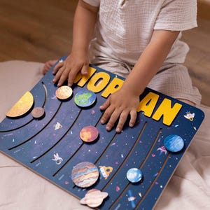 Planet Puzzle, Preschool Learning Space-themed Busy Board for Toddler, Solar System Model Educational Puzzle, Birthday Gift for 2 Years Old
