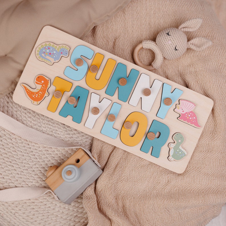 Wooden Name Puzzle with Animals, Montessori Toy for Kid, Custom Gift for Toddler, Baby Name Puzzle with Print, Safari Nursery Decor image 8