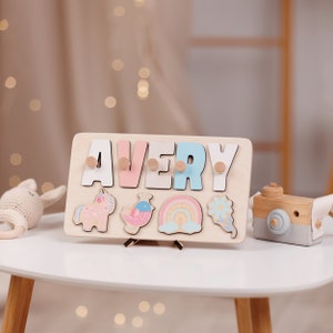 Personalized Name Puzzle With Pegs, Toddler Name Puzzle, Baby Shower Gift, Kids Name Puzzle, Montessori Toddler Toy, Birthday Gift for Girl