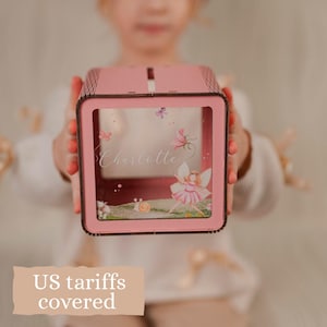 Personalized Wooden Piggy Bank: Floral Butterfly Design, Custom Kids Gift image 2