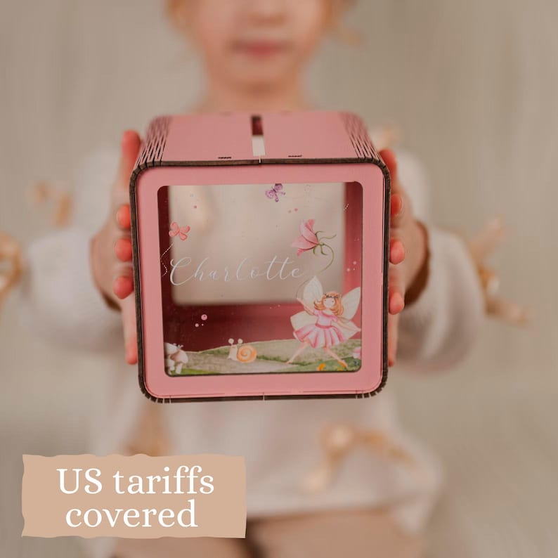 Personalized Wooden Piggy Bank: Floral Butterfly Design, Custom Kids Gift image 2