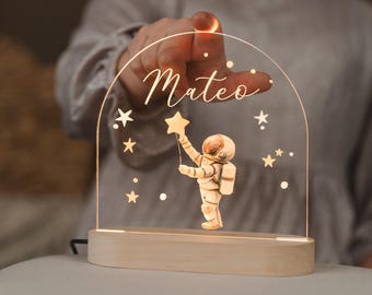 Custom Name Night Light for Kid, Space Lover Gift, Galaxy Nursery Decor, Personalized Gift for Boy, Bedside Light for Toddler, LED Light