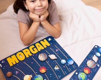 Personalized Planet Puzzle: Montessori Solar System Model, Space Busy Board