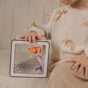 Personalized Wooden Piggy Bank: Floral Butterfly Design, Custom Kids Gift image 12