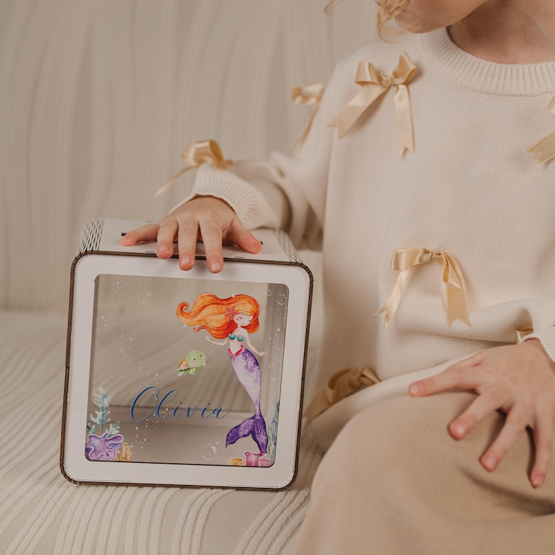 Personalized Wooden Piggy Bank: Floral Butterfly Design, Custom Kids Gift image 12
