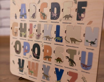 Dinosaur ABC Puzzle Board: Montessori Learning Toy