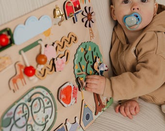 Tablica z zabawą „Zwierzęta gospodarskie”: sensoryczna zabawka Montessori dla maluchów