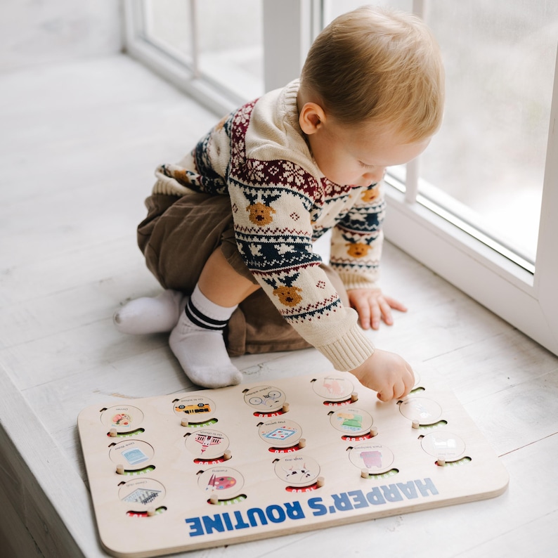 Custom Wooden Daily Routine Chart: Kids Visual Planner image 3
