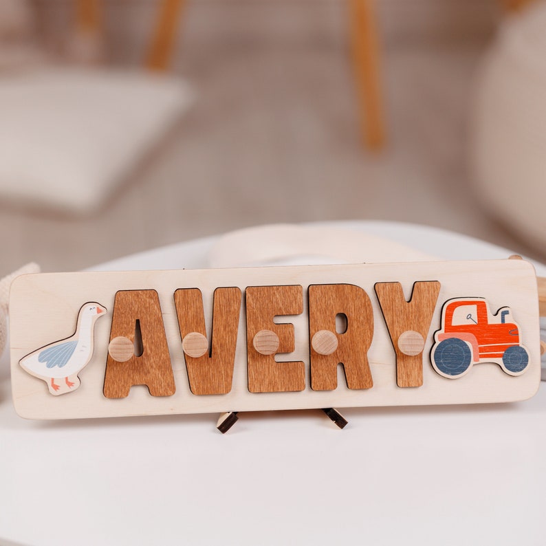 Wooden Name Puzzle with Animals, Montessori Toy for Kid, Custom Gift for Toddler, Baby Name Puzzle with Print, Safari Nursery Decor image 10