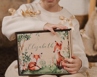 Personalized Wooden Baby Memory Box, Woodland Animal Keepsake