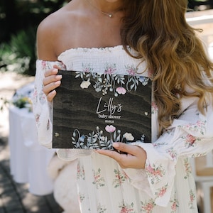 Sage Green Baby Shower Guest Book Alternative: Acrylic Circle, Wooden Hearts image 17