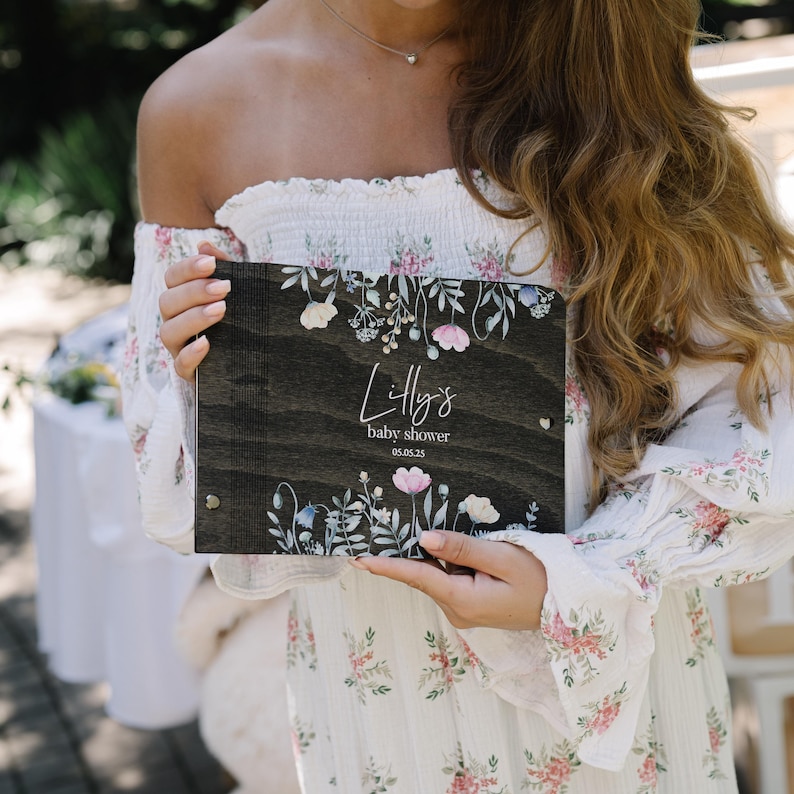 Sage Green Baby Shower Guest Book Alternative: Acrylic Circle, Wooden Hearts image 17