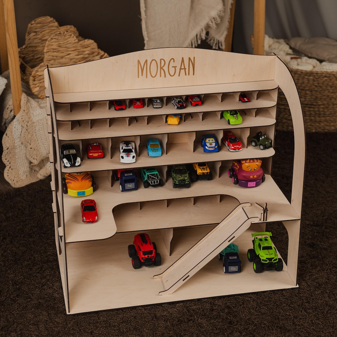 Personalized Wooden Toy Car Garage With Ramp & Parking With Elevator - Etsy