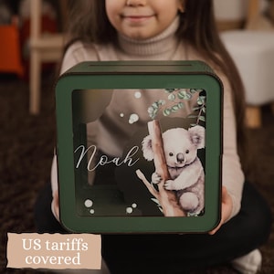 Personalized Wooden Piggy Bank: Acrylic Glass Coin Bank, Custom Name Gift image 2