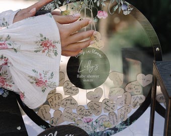 Floral Baby Shower Guest Book Alternative: Wooden Hearts, Plywood Sign