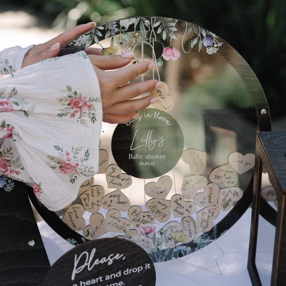 Floral Baby Shower Guest Book Alternative: Wooden Hearts, Plywood Sign