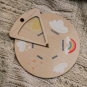 Wooden Weather Wheel Game, Preschool Learning Toy for Toddlers, Montessori Sensory Play, Activity Board for Kids, Weather Learning Materials