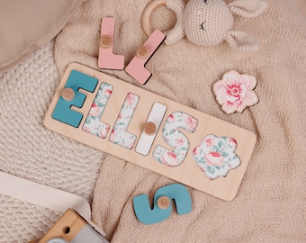 Custom Baby Name Puzzle: Flower Print Montessori Toy