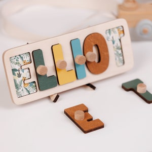 Baby Namen Puzzle, Montessori Holzpuzzle, erste Geburtstagsgeschenk, personalisierte Holz Namenspuzzle mit Stiften, individuelles Babygeschenk