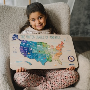 USA Karte Puzzle für Kinder, Homeschooling Materialien, Hölzerne USA Karte Puzzle Geschenk, Montessori Vorschullehrer Materialien