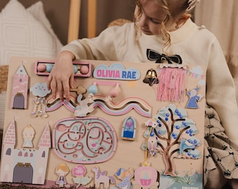 Personalized Pink Busy Board: Montessori Sensory Toy for Toddler Girl