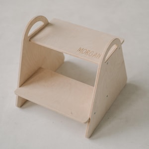 Montessori Step Stool with Name, Personalized Wooden Helper Tower for Toddlers, Primitive Nursery Furniture, Bathroom Stool for Kids