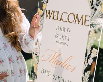 Personalized Baby Shower Welcome Sign: Boho Floral Acrylic Decor