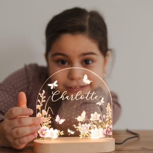 Personalized Floral Butterfly Lamp, Custom Baby Gift, Name Night Light for Kid, Unique 1st Birthday Gift for Toddler, Nursery Decor