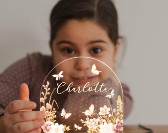 Personalized Floral Butterfly Lamp, Custom Baby Gift, Name Night Light for Kid, Unique 1st Birthday Gift for Toddler, Nursery Decor