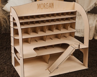 Toy Car Parking Garage for Kids, Montessori Toy Storage, Wooden Toy Car Garage with Ramp, Custom Garage with Elevator, Toddler Birthday Gift