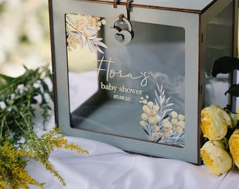 Personalized Card Box for Baby Shower Decor, Sage Green Baby Shower Cards & Gifts Box, Custom Money Box, Baby Memory Box