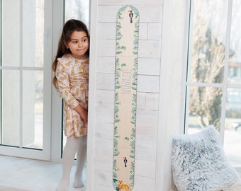 Kids Height Chart, Growth Chart Ruler, Safari Nursery Decor, Wall Art, Personalized Growth Chart, Custom Height Ruler, Wooden Growth Chart