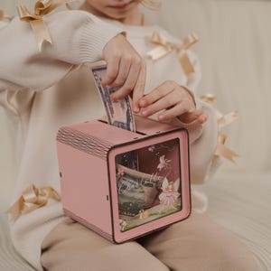 Personalized Wooden Piggy Bank: Floral Butterfly Design, Custom Kids Gift image 15
