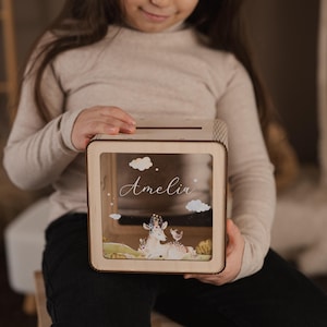 Personalized Wooden Piggy Bank: Floral Butterfly Design, Custom Kids Gift image 11