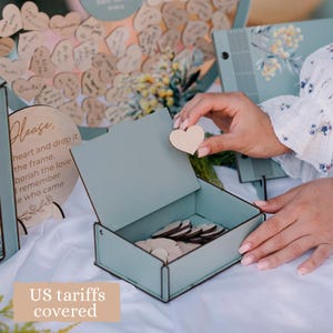 Sage Green Baby Shower Guest Book Alternative: Acrylic Circle, Wooden Hearts image 2