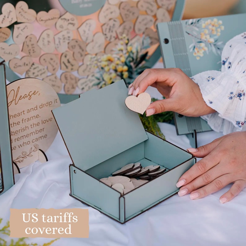 Sage Green Baby Shower Guest Book Alternative: Acrylic Circle, Wooden Hearts image 2