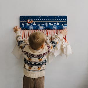 Kids Advent Calendar with Fabric Bags, Personalized Christmas Decor, Scandinavian Winter Christmas Wooden Decor, Christmas Countdown Board