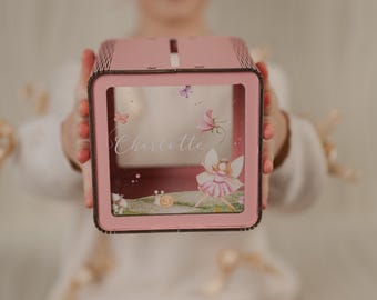 Personalized Pink Piggy Bank with Floral Print: Custom Name, Birthday Gift for Girl