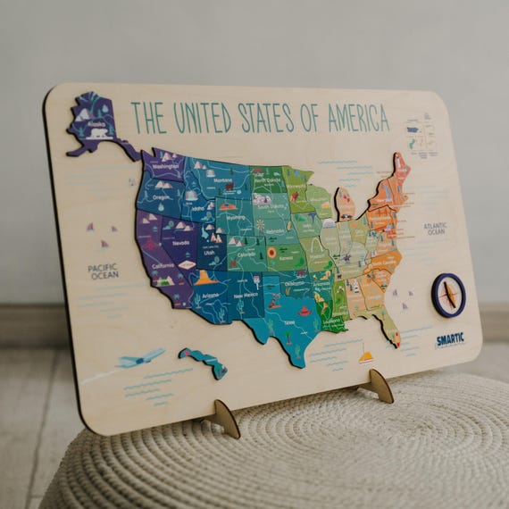 子供向けアメリカ地図パズル：モンテッソーリ教育玩具 - Etsy 日本